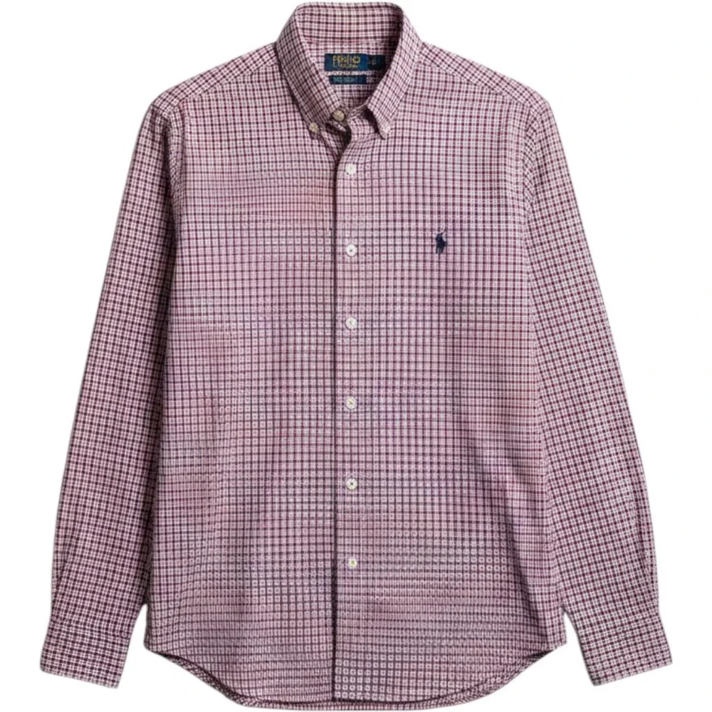 Polo‎ Ralph Lauren Mens Large Pink Navy Blue Gingham Check Button Down Shirt L